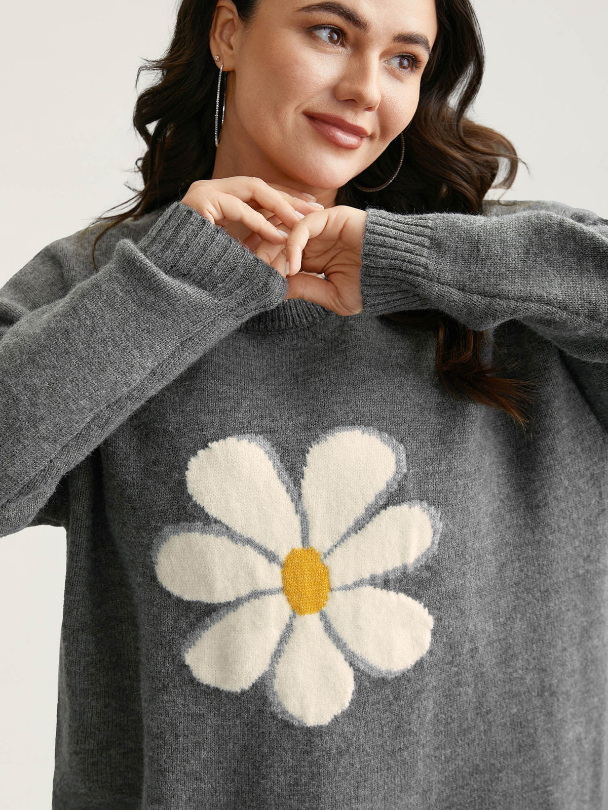 Floral Textured Crew Neck Pullover