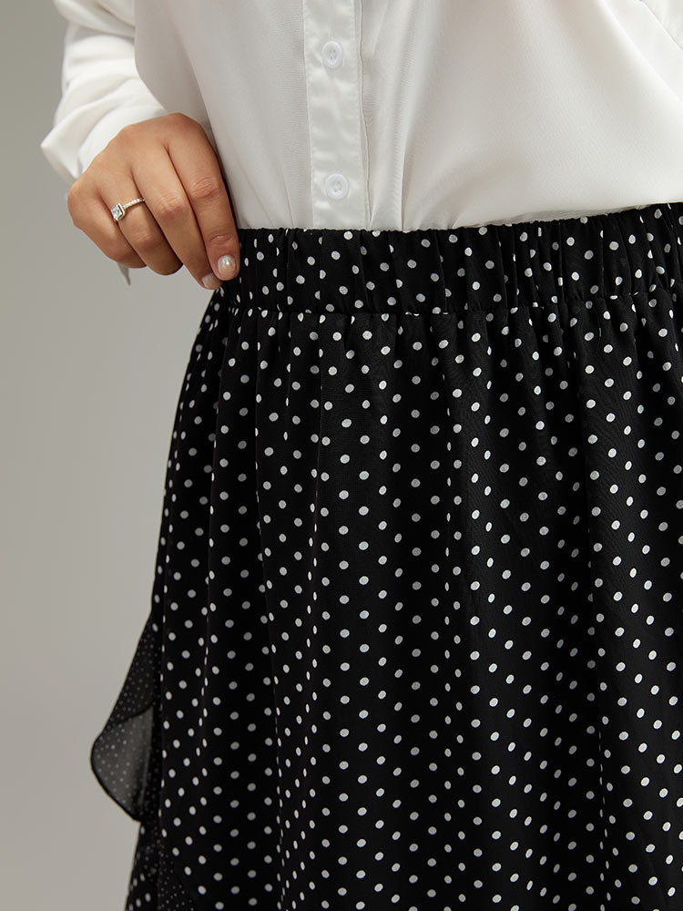Polka Dot Ruffles Elastic Waist Mesh Patchwork Skirt