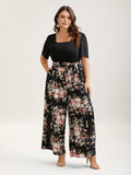 Color Contrast Belted Panel Pockets Jumpsuit