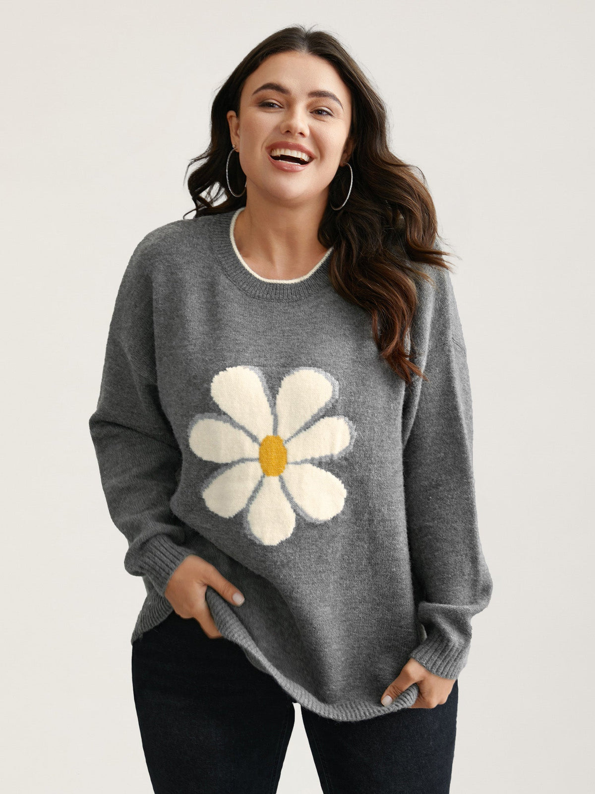 Floral Textured Crew Neck Pullover