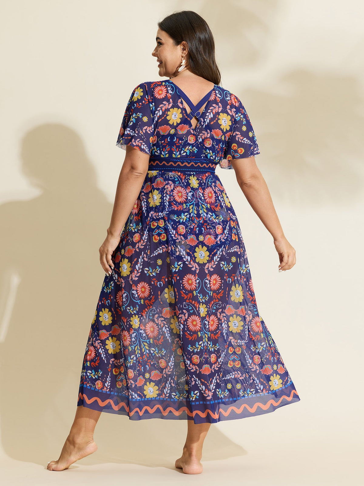 Sarong Set Floral Print One-Piece Swimsuit