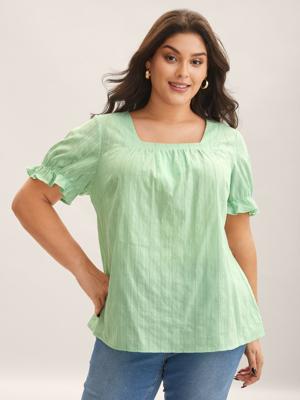 Cotton Square Neck Ruffled Sleeve Blouse