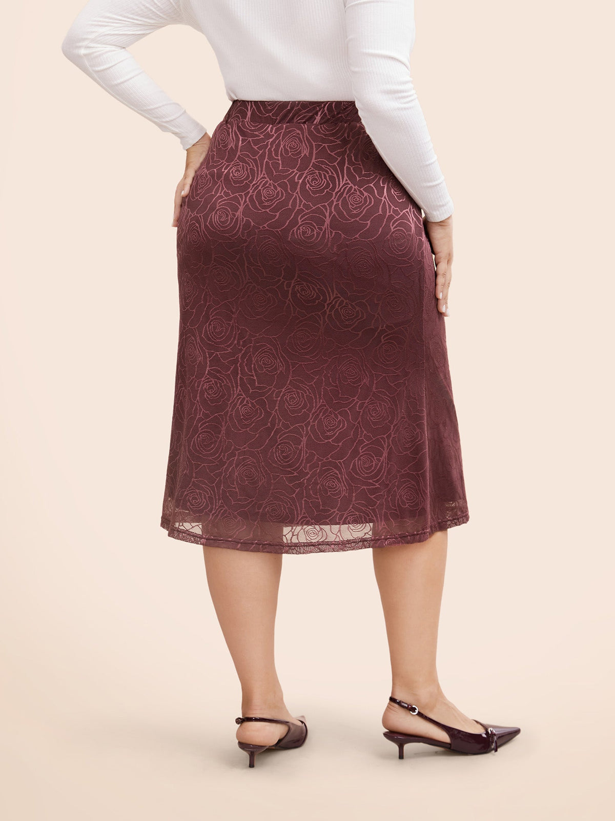 Floral Textured Mesh Elastic Waist Skirt