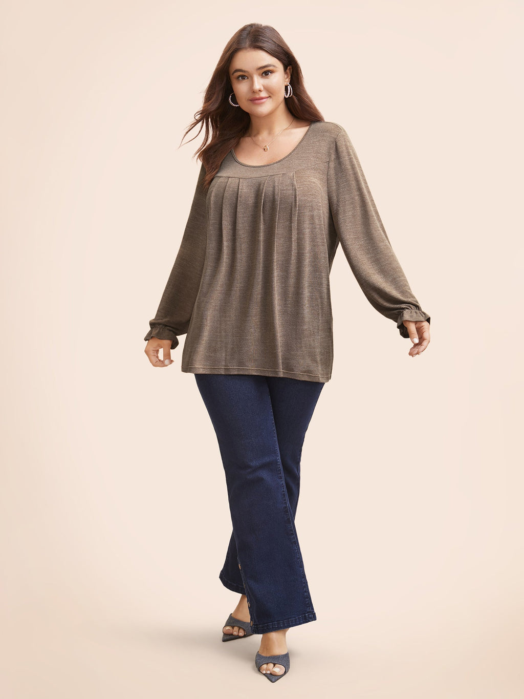 Round Neck Heather Pleated T-shirt