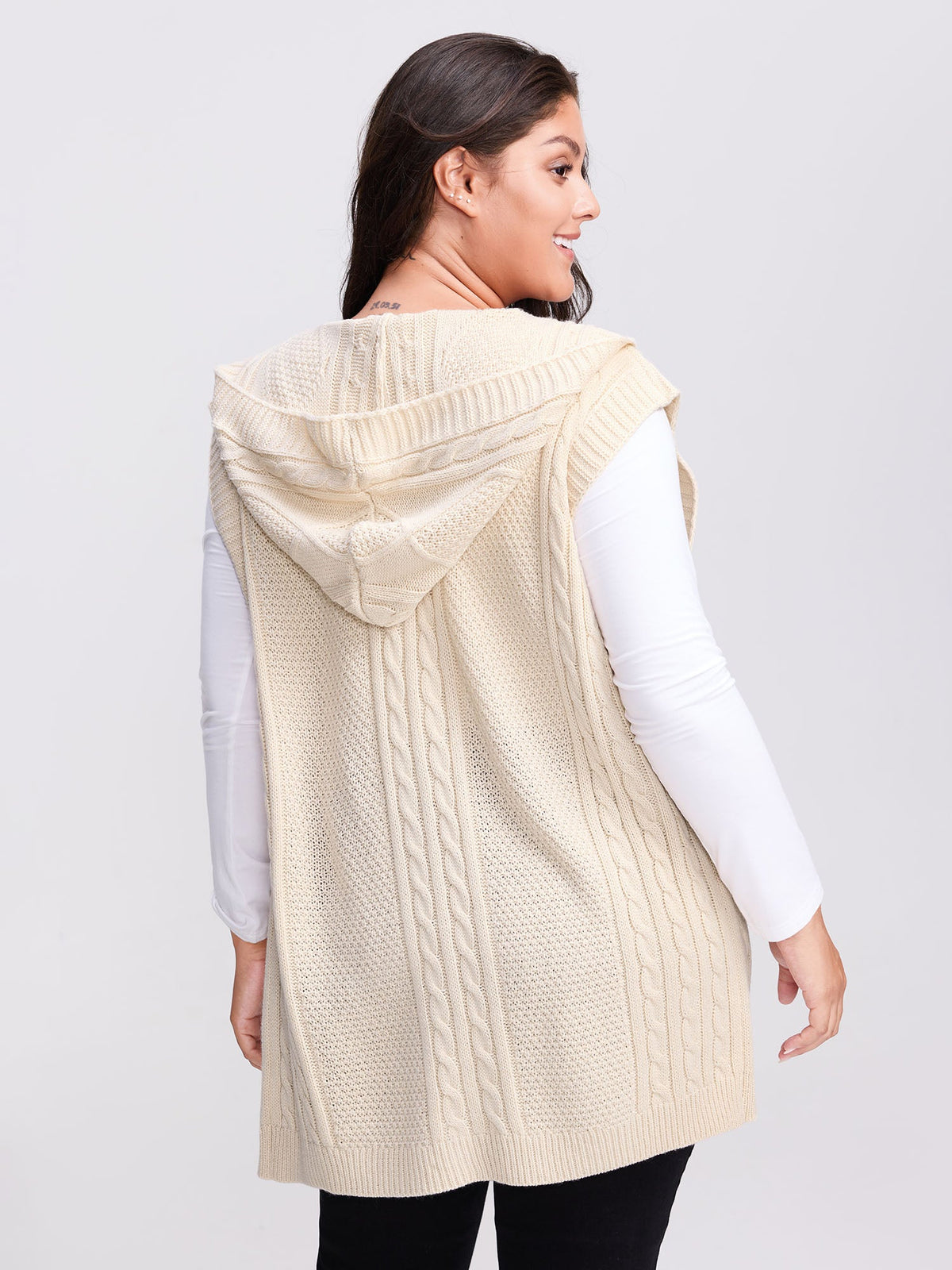 Hooded Sleeveless Cable Knit Cardigan