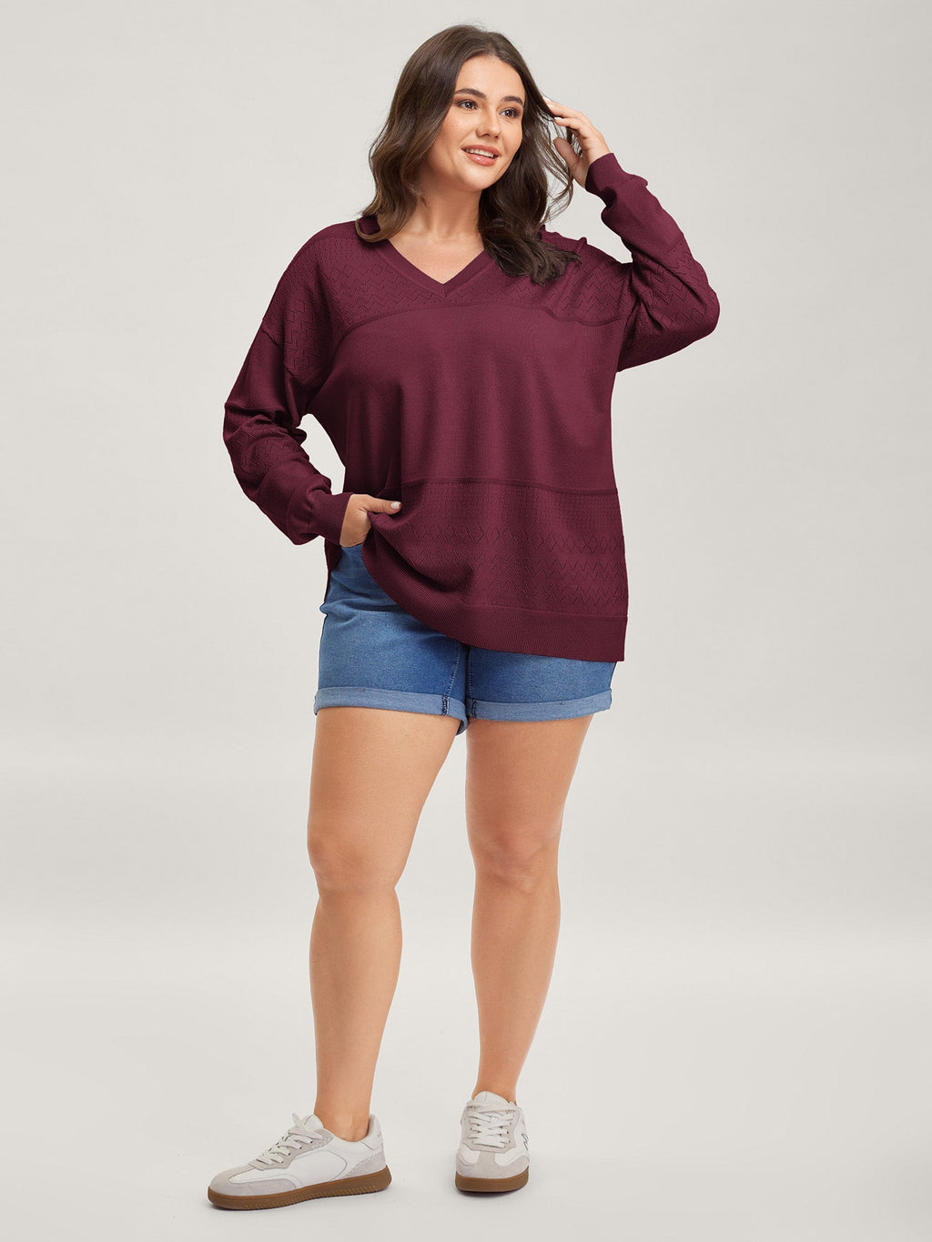 Supersoft Textured Eyelet Trim Pullover