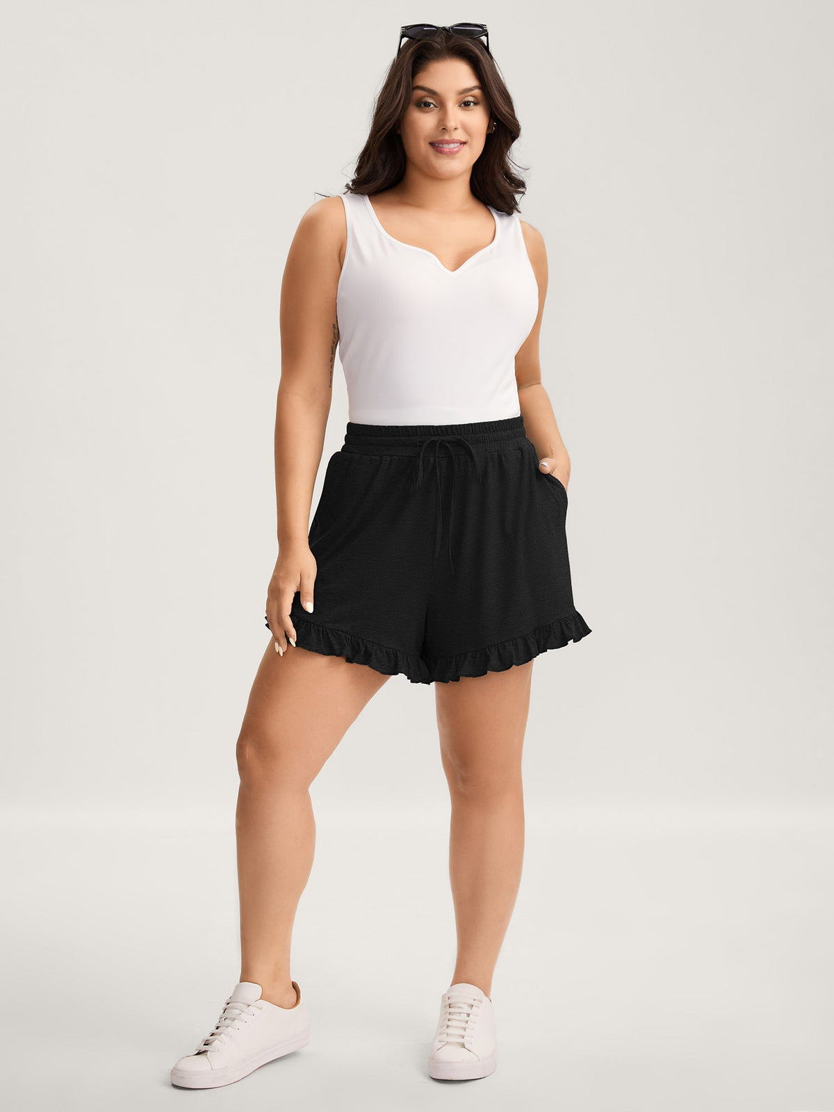 Supersoft Mixed Color Knit Drawstring Ruffled Shorts