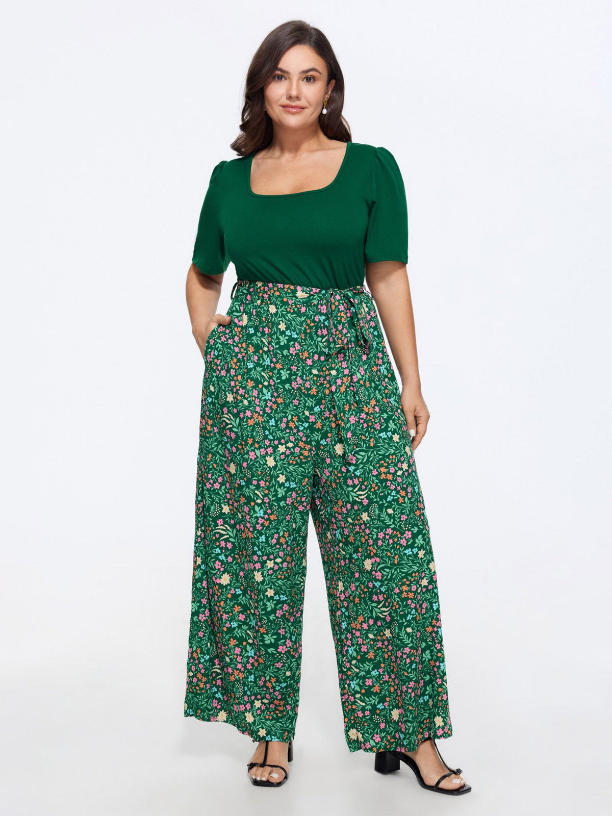 Color Contrast Belted Panel Pockets Jumpsuit
