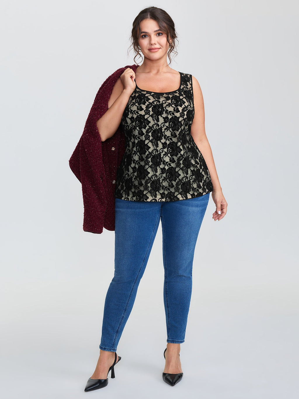 Floral Lace Scoop Neck Tank Top