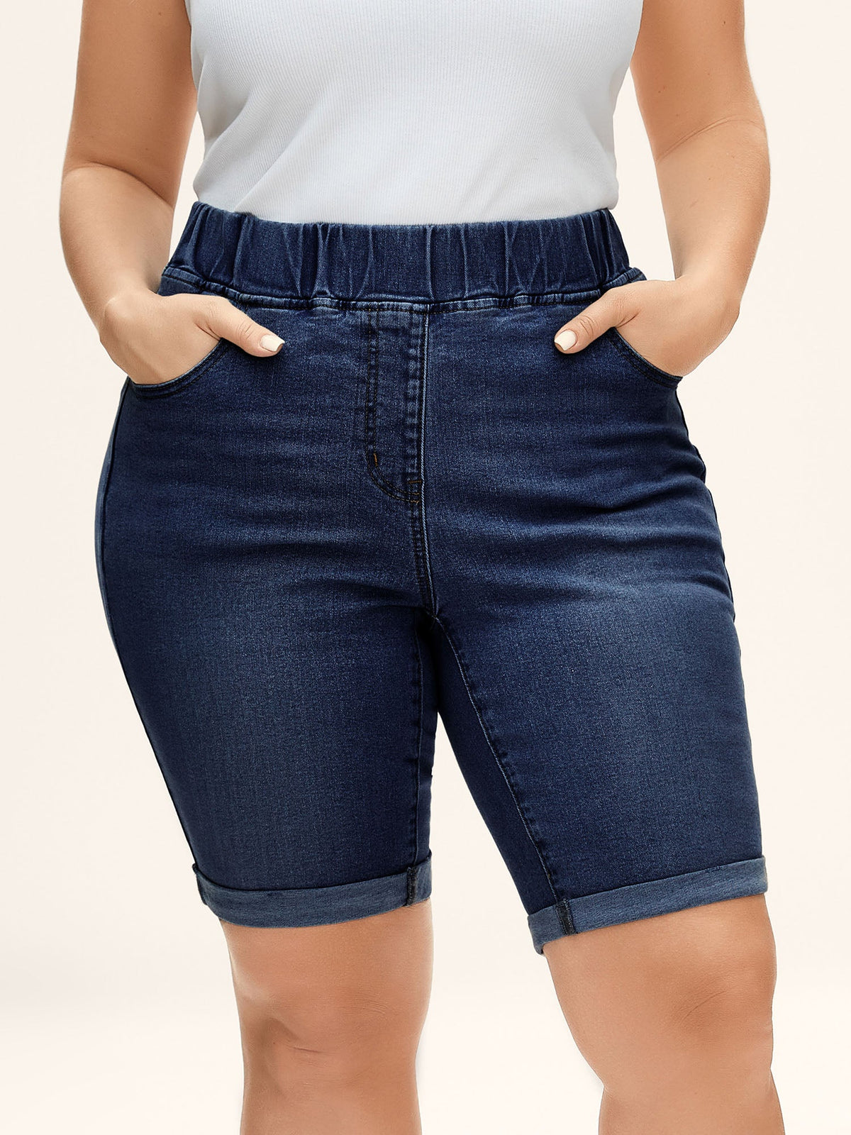 Pull-On Stretchy Skinny-Fit Denim Shorts