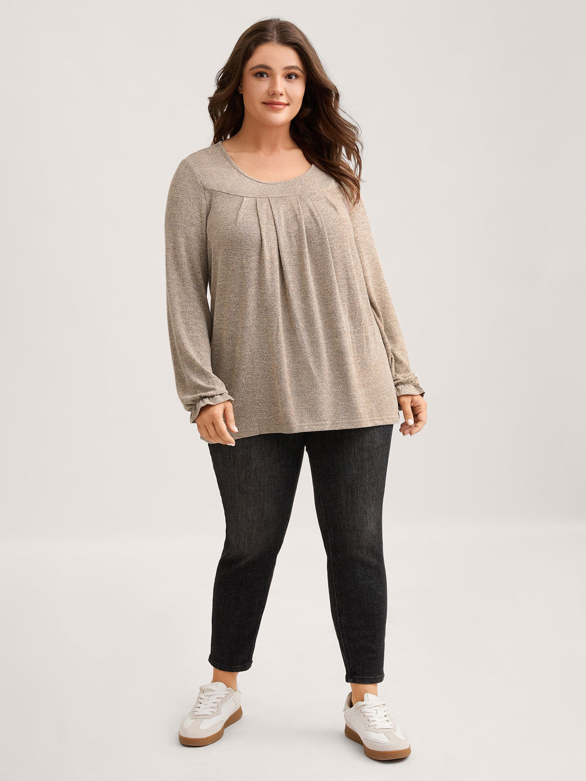 Round Neck Heather Pleated T-shirt