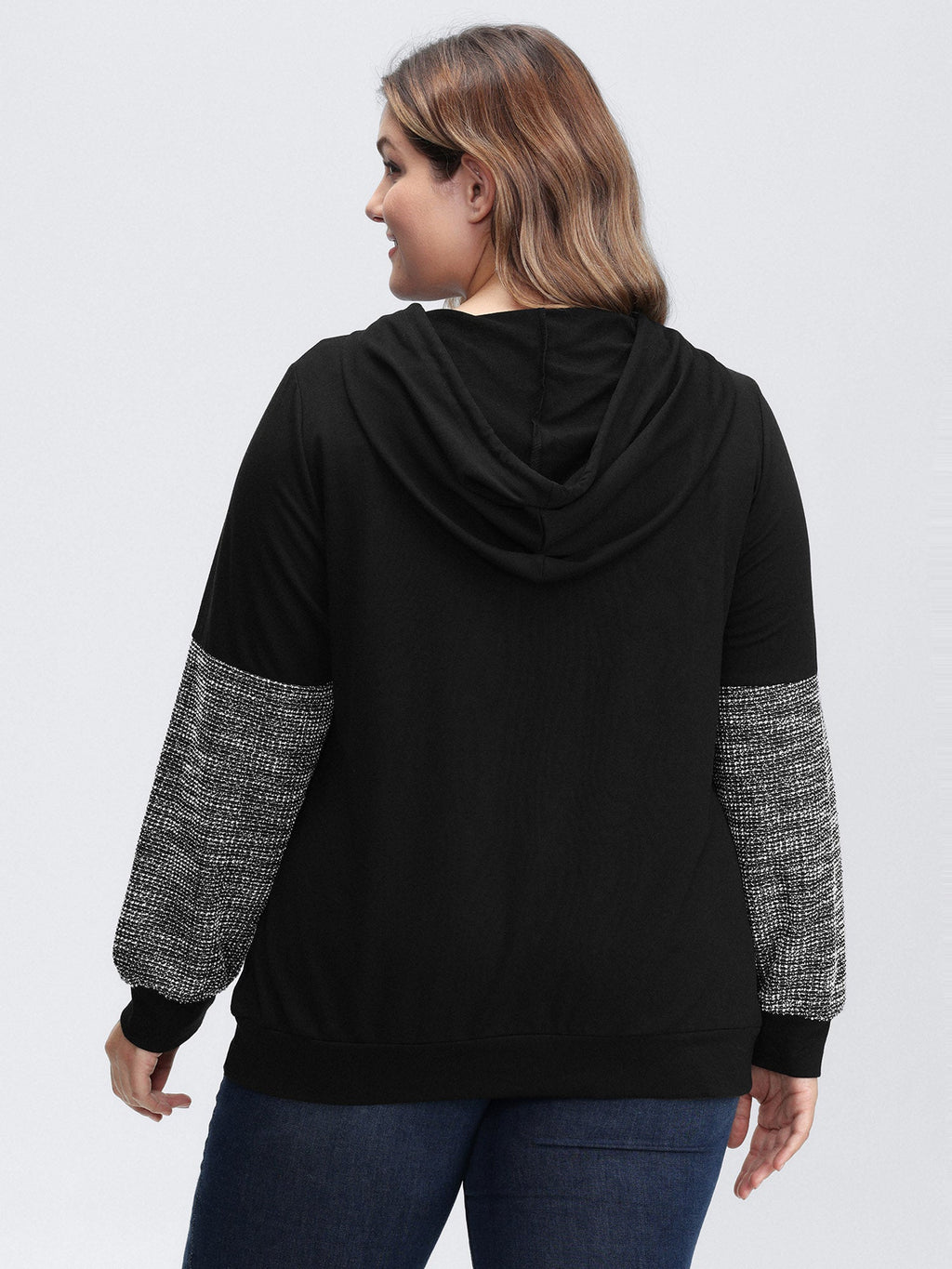 Spliced Color Contrast Textured Hoodie
