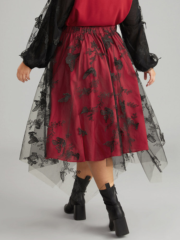Butterfly Eyelet Lace Mesh Skirt