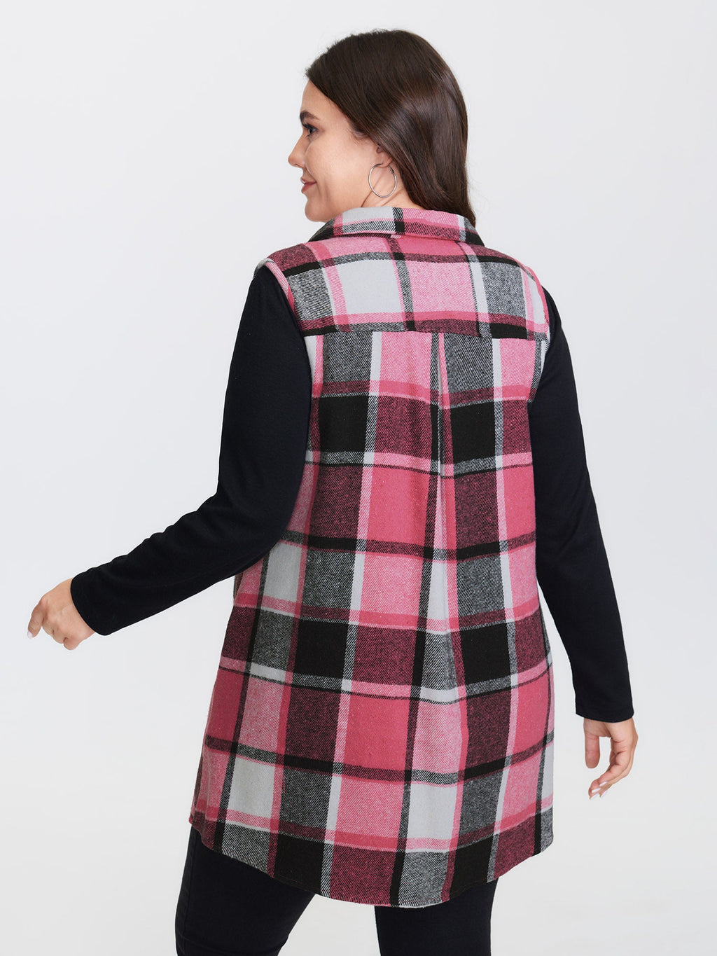 Plaid Button‑Front Sleeveless Jacket