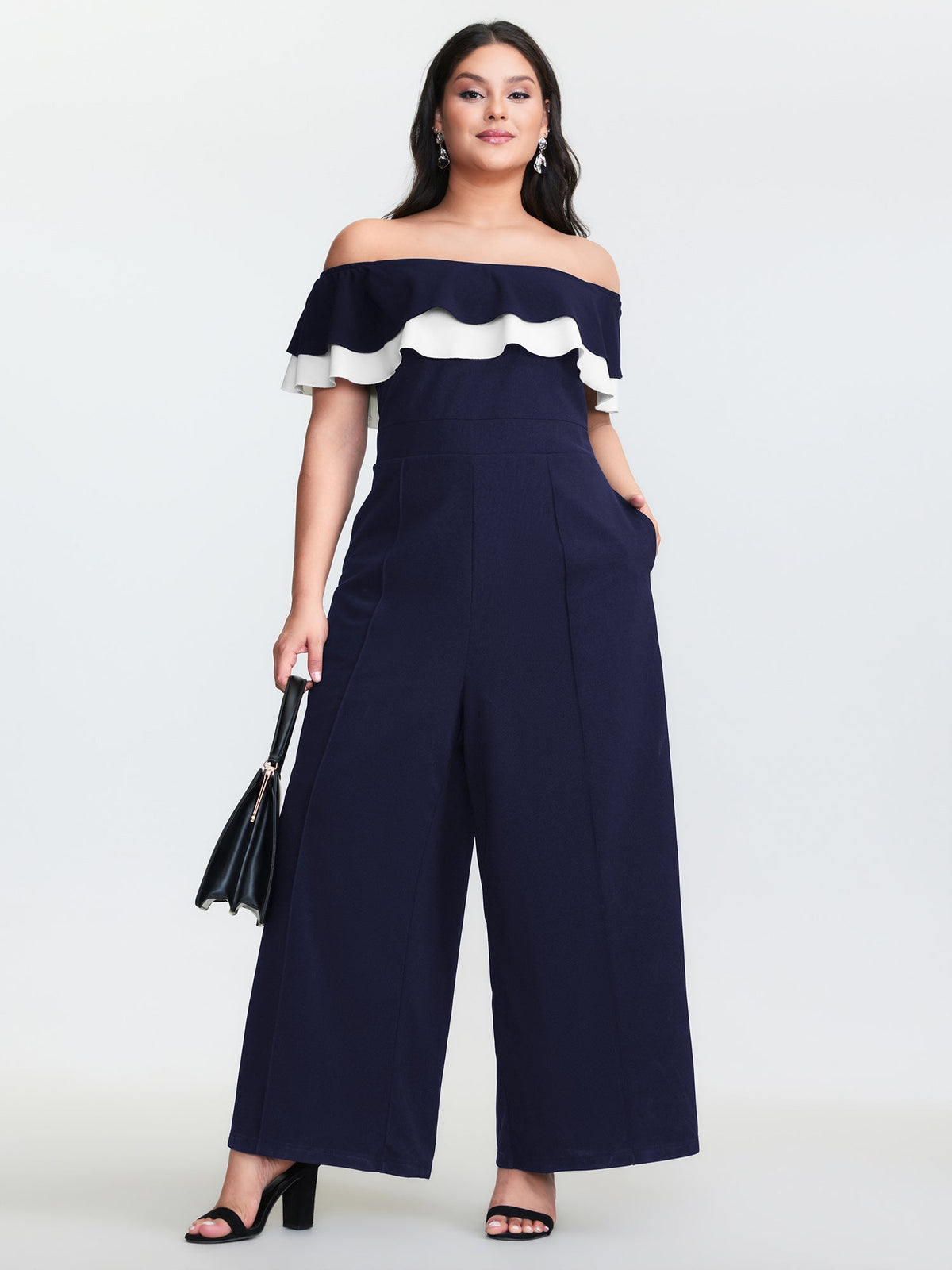 Off-Shoulder Lotus Leaf Neckline Jumpsuit
