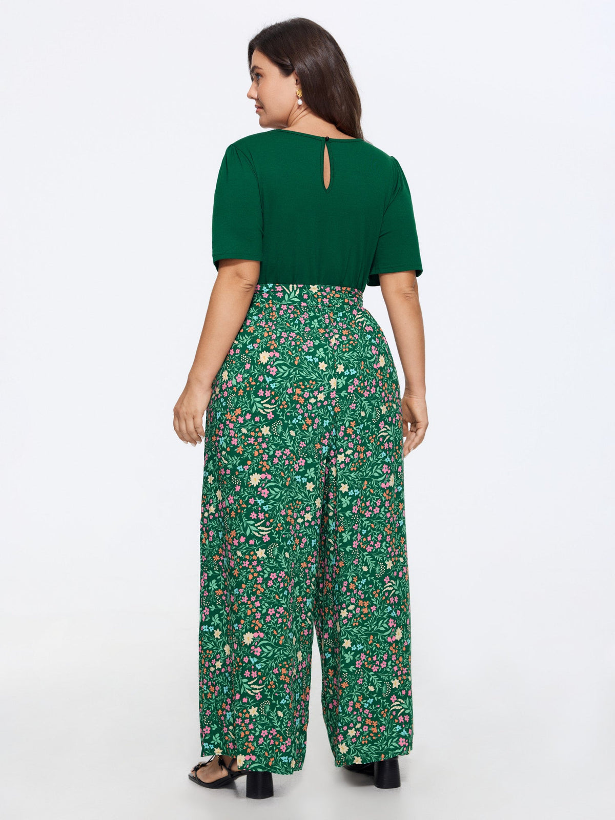 Color Contrast Belted Panel Pockets Jumpsuit
