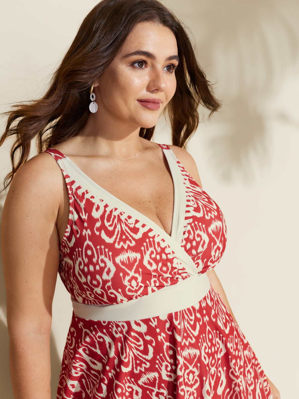 Boho Flower Print Surplice Swim Dress