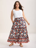 Rayon Breezy Floral Print Tiered Back Maxi Skirt