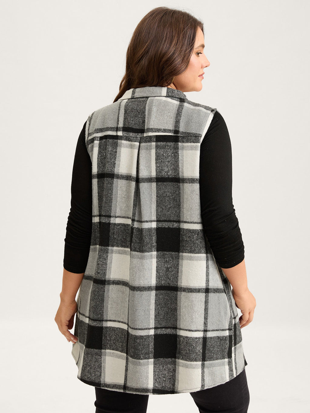 Plaid Button‑Front Sleeveless Jacket