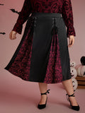 Skull Mesh Panel Cross-Tie Maxi Skirt