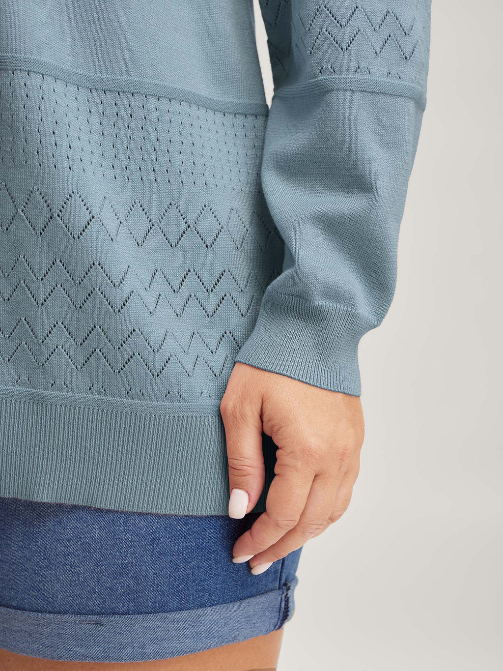 Supersoft Textured Eyelet Trim Pullover