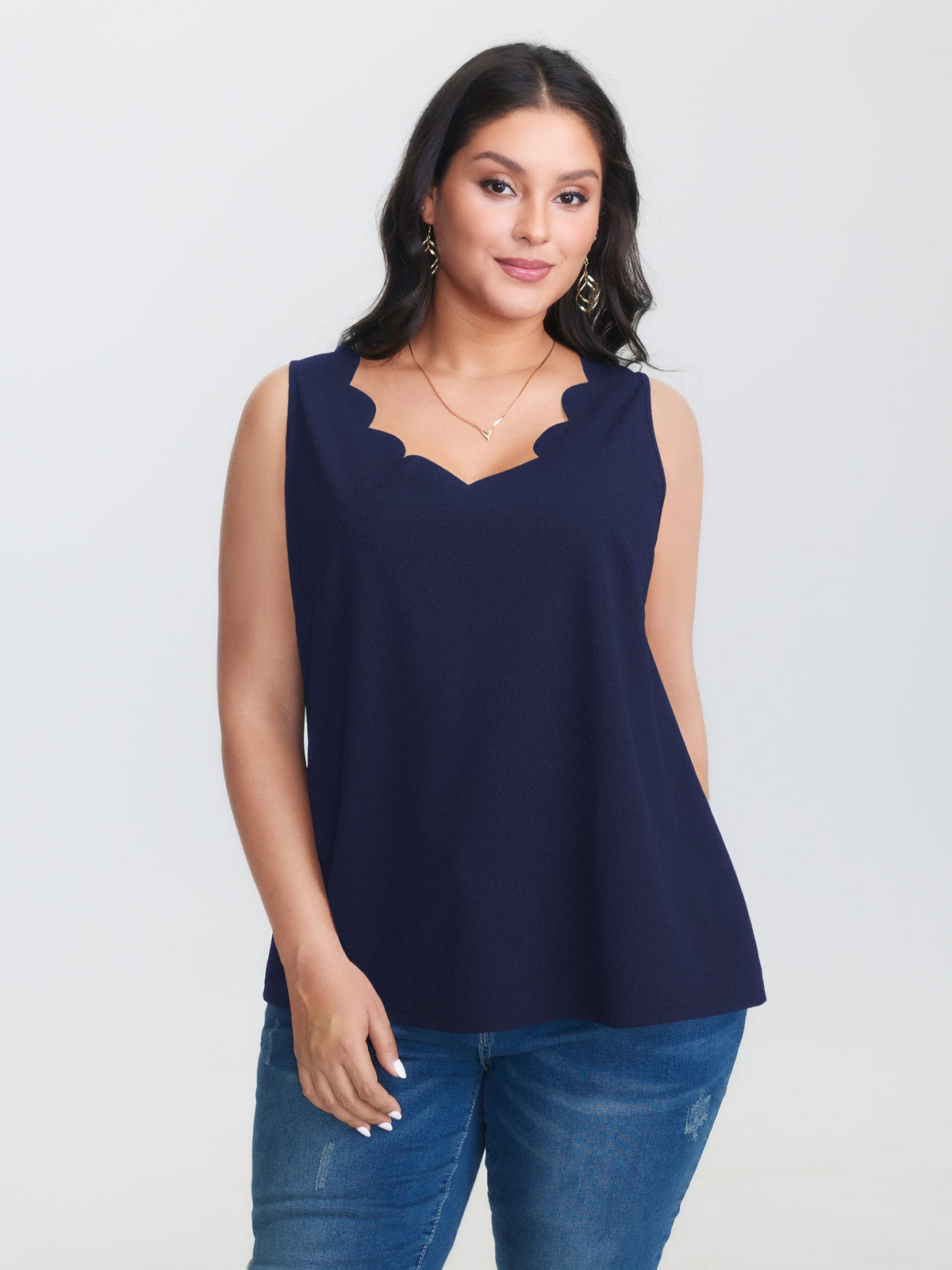 Solid V Neck Laser Cut Tank Top