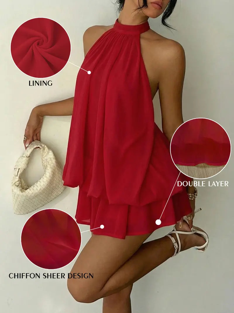 Summer Fashion Party Halter Neck Tie Back Mini Dress